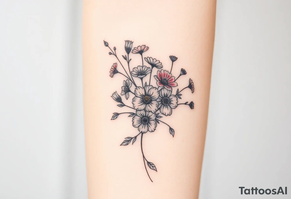 Wild flowers clustered together tattoo idea