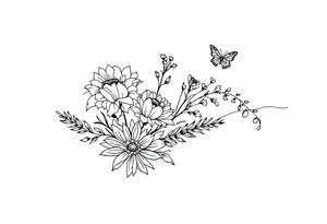 flowers, heart and butterfly tattoo idea