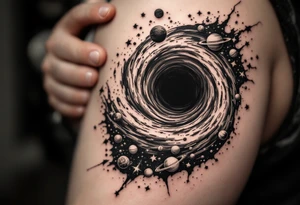 A black hole sucking up stars and planets and then spitting them out on the other side tattoo idea