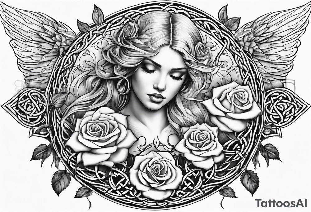 Rose Celtic angel tattoo idea