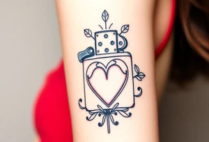 A traditional style tattoo design of a vintage zippo lighter with a traditional mom heart on the front tattoo idea