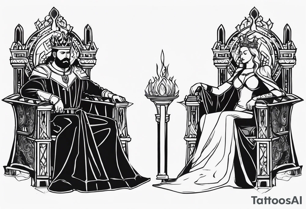 king and queen on thrones tattoo idea