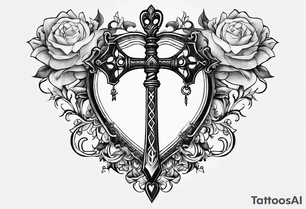 Keyblade, with a banner wrapping around the blade saying, “May your heart be your guiding key” tattoo idea