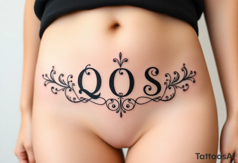 text reading "QOS" across a womb tattoo tattoo idea
