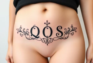 text reading "QOS" across a womb tattoo tattoo idea