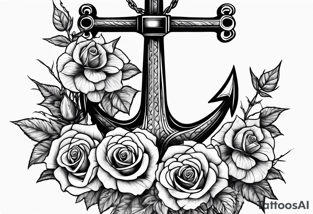 Anchor entwined with roses and thorns tattoo idea