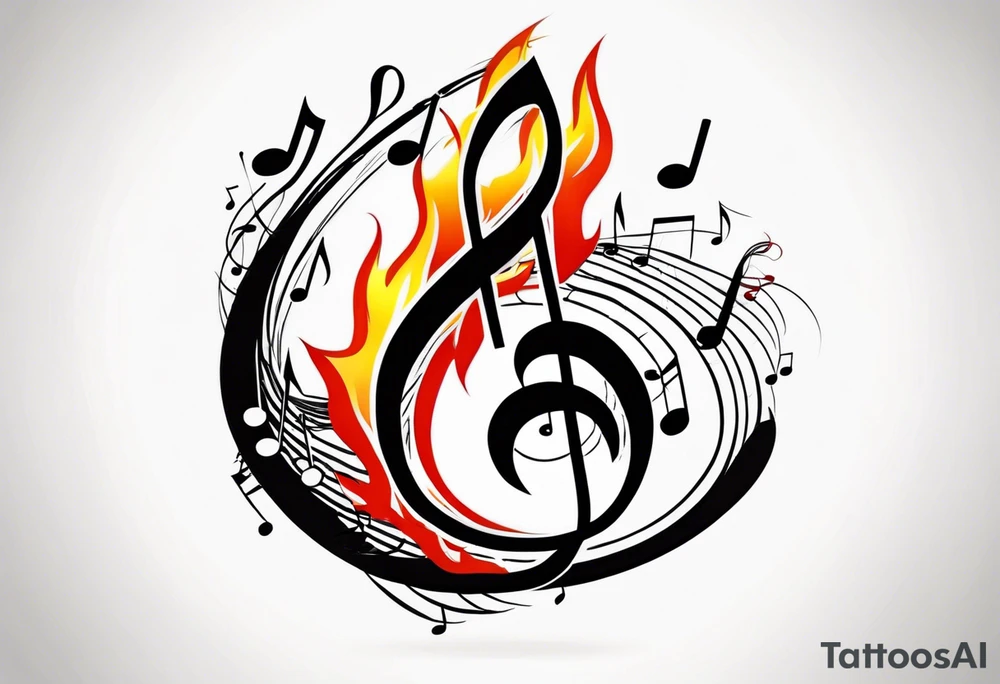 Musical notes on fire tattoo idea