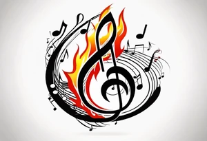 Musical notes on fire tattoo idea