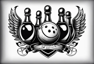 Bowling theme and family crest tattoo idea