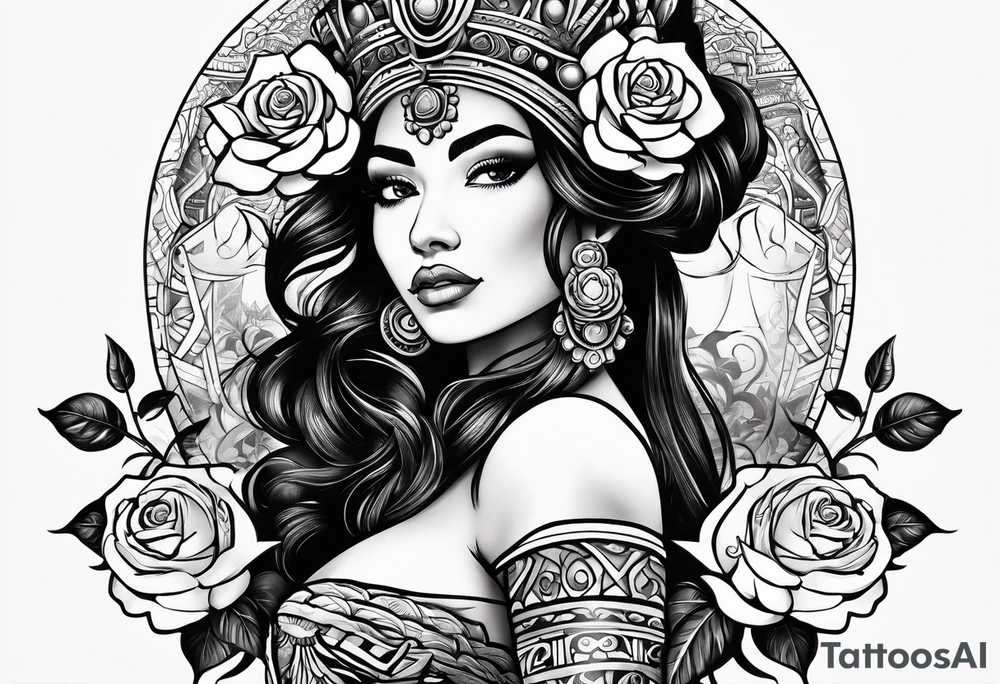 Mayan princess with roses tattoo idea