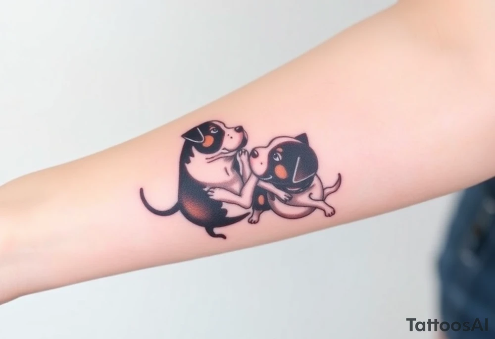 rednose pitbull and black and white blue heeler dogs playing together tattoo idea