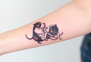 rednose pitbull and black and white blue heeler dogs playing together tattoo idea