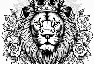Lion with crown roaring with roses tattoo idea