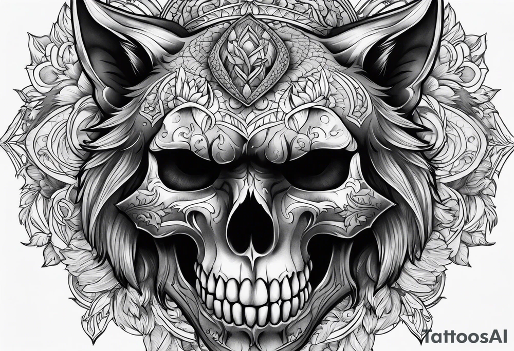 Skull with wolf tattoo idea