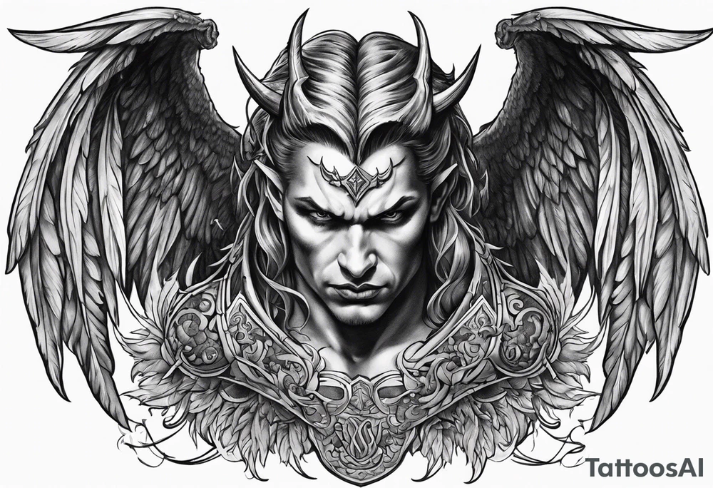 Devil with angel wings aggressive tattoo idea