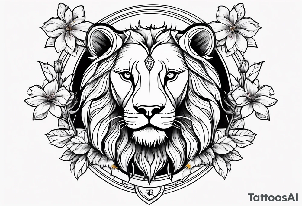 Cherry blossom with Leo zodiac sign tattoo idea