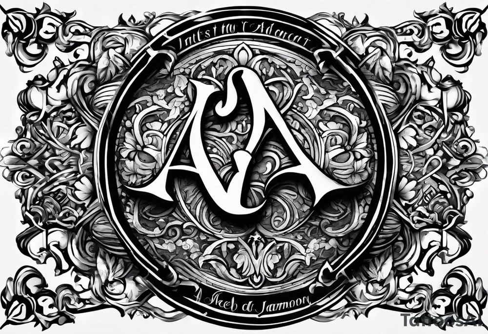 I want to design a tattoo that has the letters A, J, D, E mixed together like a design in harmony with old chaligraphy. I don't want additional images but just the letters tattoo idea