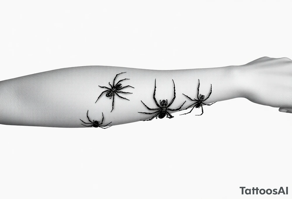 4 Spiders crawling down arm tattoo idea