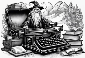 wizard coming out of a typewriter tattoo idea