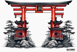 torii gate in biomechanical style tattoo idea