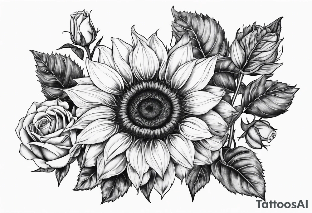Sunflower and rose flower tattoo idea