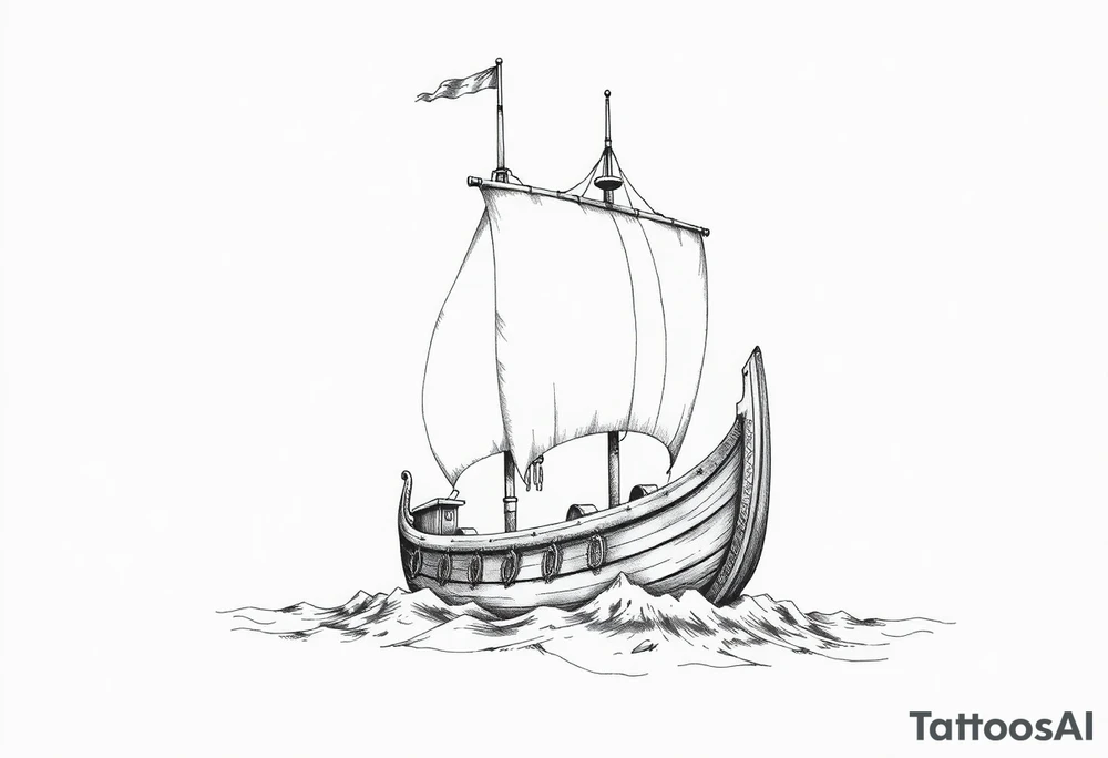 viking-ship on sea tattoo idea