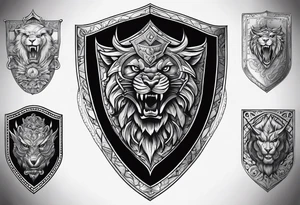 shield shadowy figures inside tattoo idea