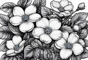 Forget me not flowers, flowering dogwood flowers, wanglo flowers and orange blossom flowers tattoo idea