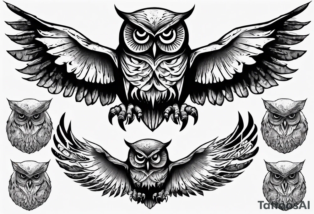 Demonic Owl Flying Attack. tattoo idea
