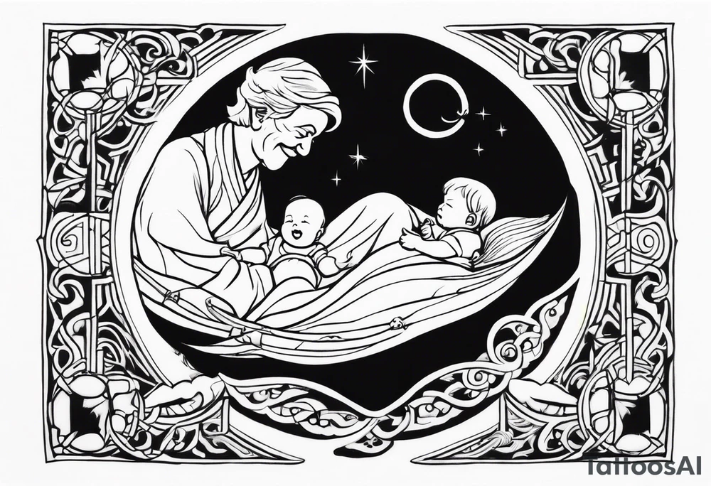 Grandfather welcoming grandson to heaven tattoo idea