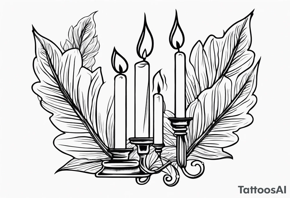 Bougie avec feuille de parchemins avec la phrase where candlelights flickers though the air is deathly still tattoo idea