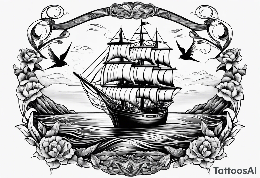 Swallows, sail boat, the ocean tattoo idea