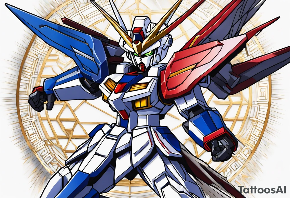 would like a gundam wing wing zero embedded with samurai background tattoo idea