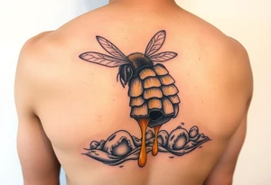 Honey bee hive dripping honey into ocean tattoo idea