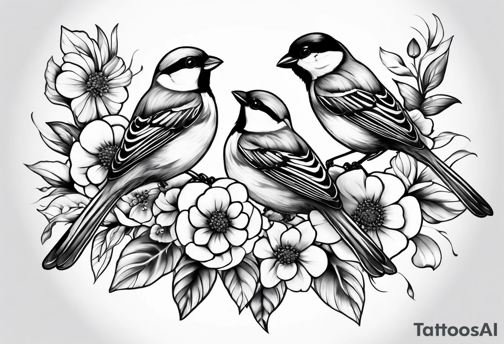 sparrows and butterflies and flowers tattoo idea