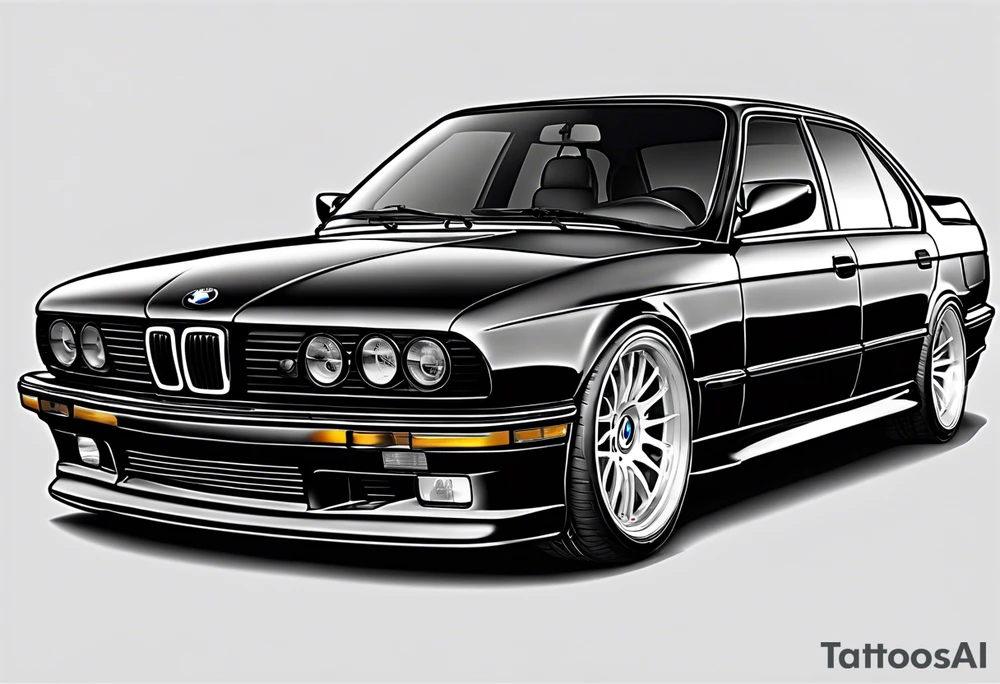 1995 Bmw M5 with supercharger standing out of hood tattoo idea