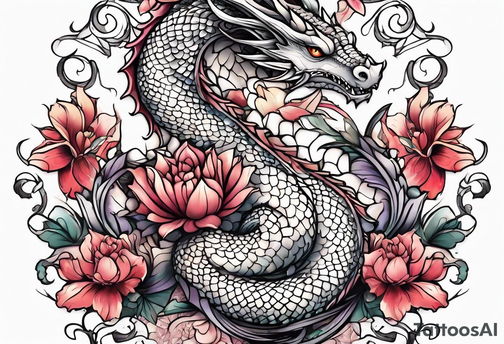 flower, cross, cute dragon tattoo idea