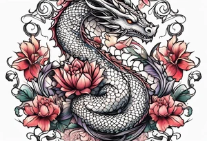 flower, cross, cute dragon tattoo idea