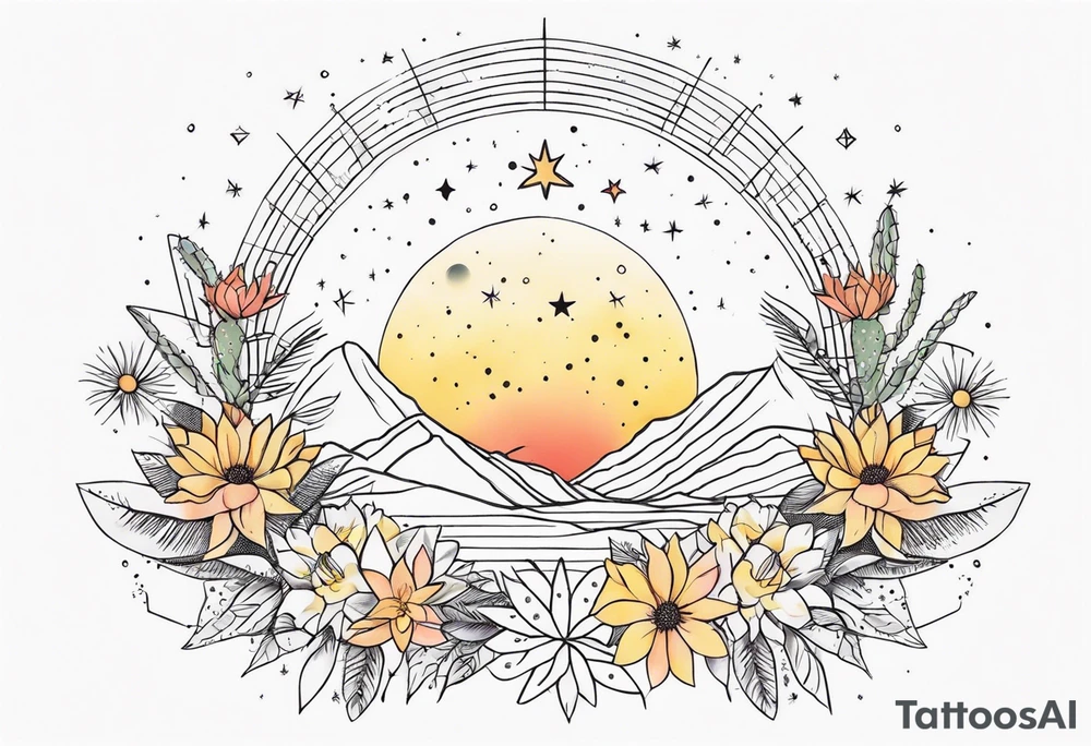 fine line with sun, stars, floral, dots, cactus
. Sternum tattoo tattoo idea