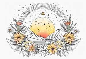 fine line with sun, stars, floral, dots, cactus
. Sternum tattoo tattoo idea