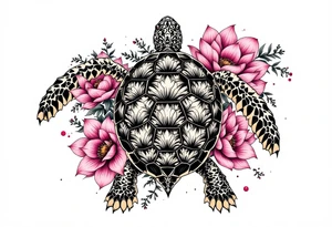 Turtle covered in lotus flowers tattoo idea