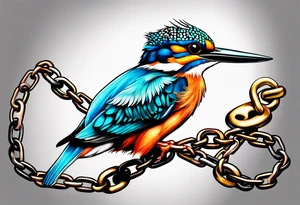 a kingfisher is trapped in a lot of chain tattoo idea