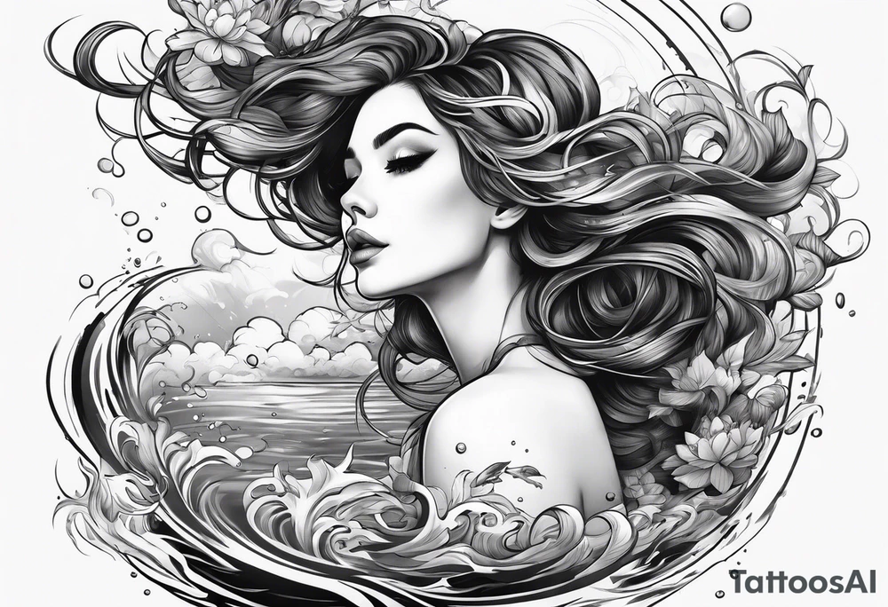 Attractive woman floating above water from a top down angle tattoo idea