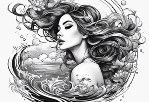 Attractive woman floating above water from a top down angle tattoo idea