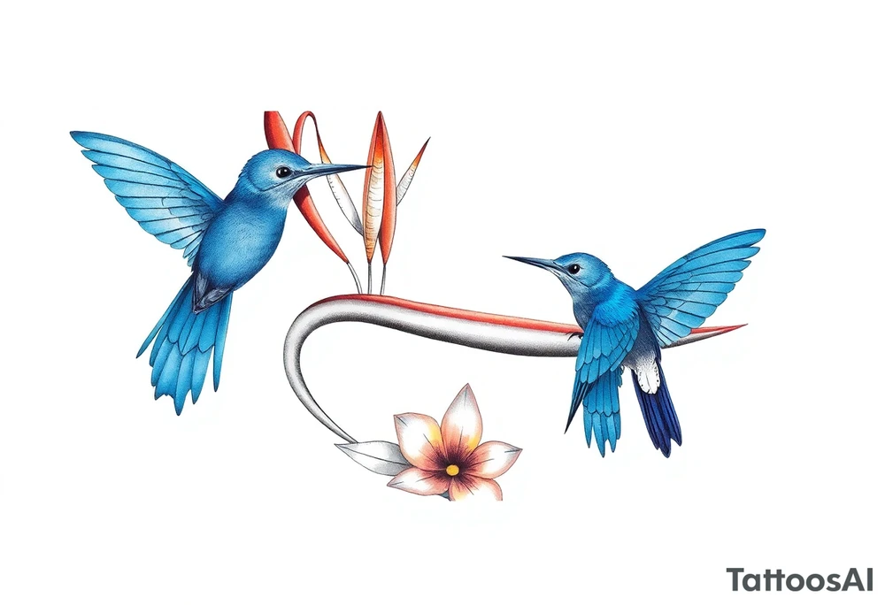 Bird of paradise flower with blue bird tattoo idea