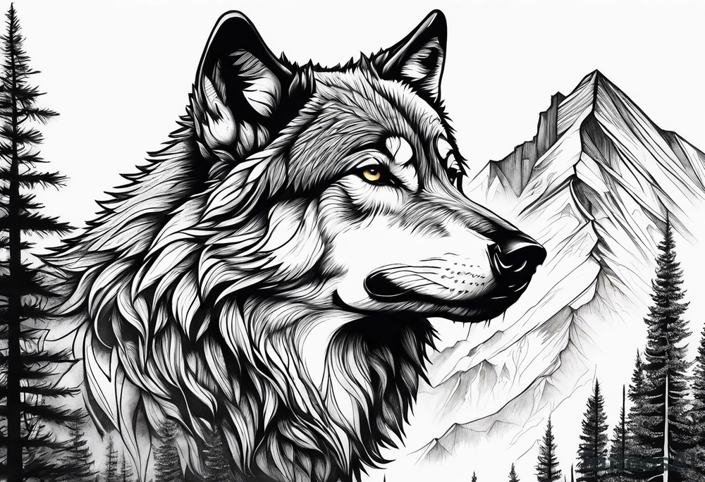 Mountains, wolf in it tattoo idea