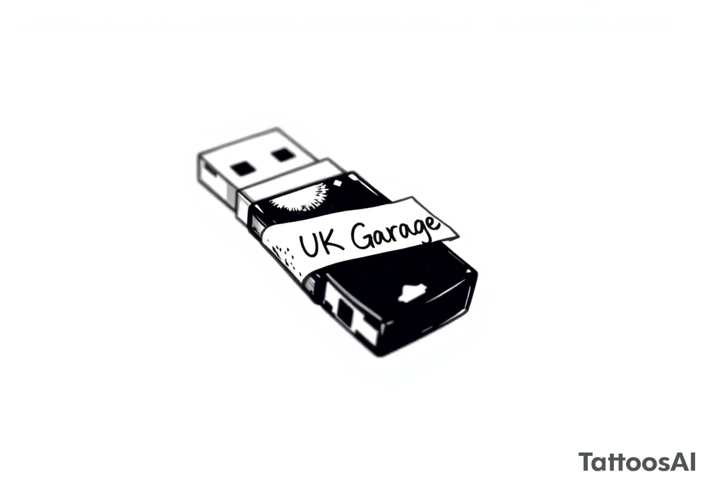 A usb drive with a little piece of sticky tape that says “UK Garage” tattoo idea