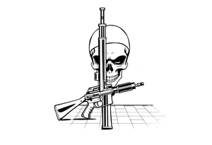 soldier skull with gun and checkered floor tattoo idea