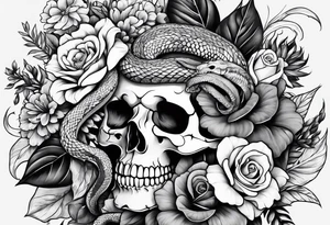 Floral arrangement with a snake and skull tattoo idea
