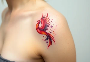 Phoenix rising from the ashes with the colors red, pink, orange and purple tattoo idea